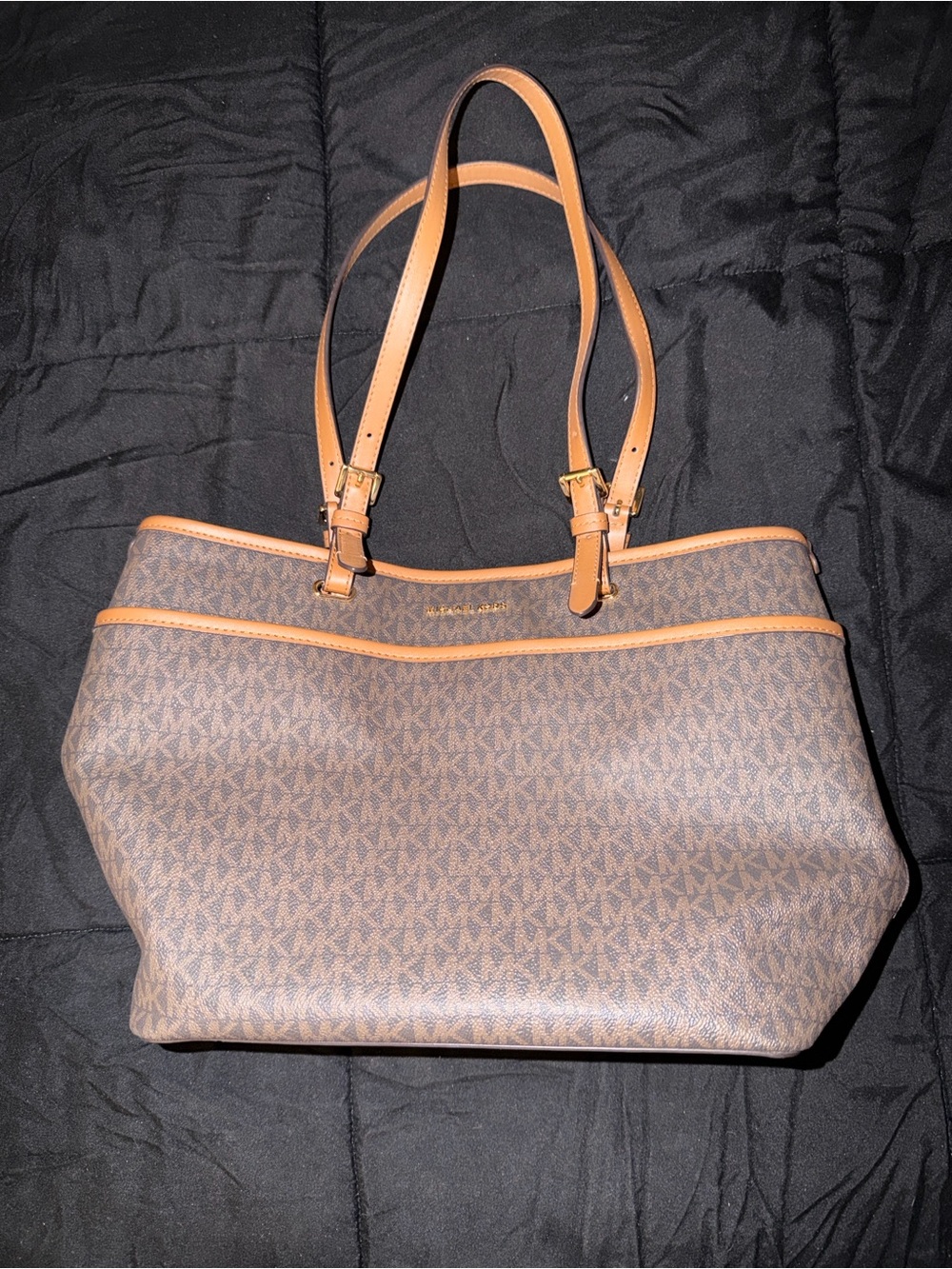 Michael Kors Brown MK Signature Tote with Tan Trim